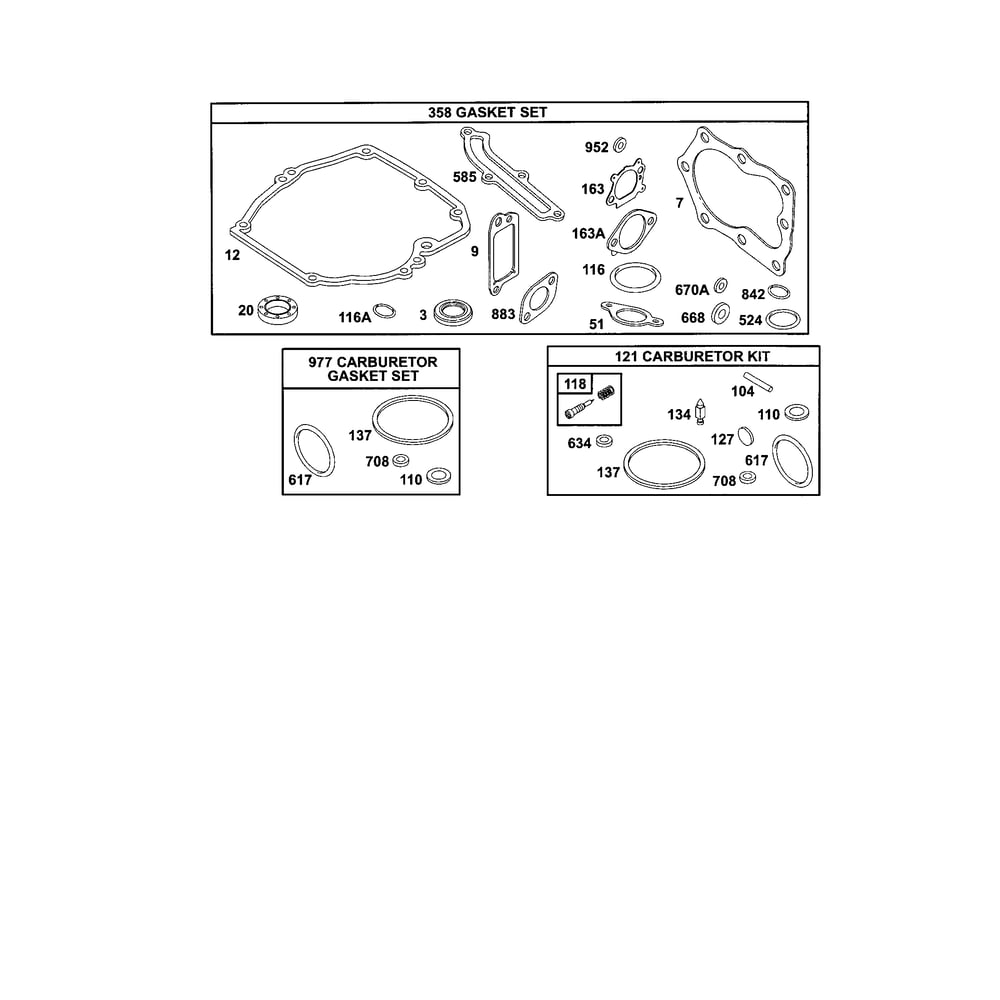 Gasket Set/Carburetor Kit Diagram and Parts List for 121700TO121799  Briggs and Stratton Engine
